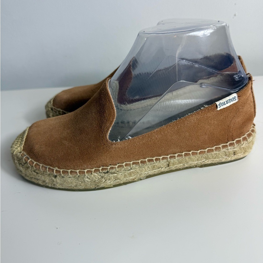 Soludos Womens 6.5 Suede Smoking Slipper Espadrille Tan Cognac Slip On Flat Boho - Picture 3 of 9